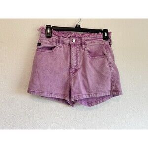 Kancan Women's High Rise Purple Denim Shorts Frayed Waistline Bright Lavender 26